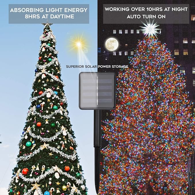 5 Colors Solar String Lights, Solar Christmas Lights Outdoor Waterproof with 8 Lighting Modes, Multi Colored 100LED Christmas String Lights for Indoor Patio Yard Trees Holiday Decoration