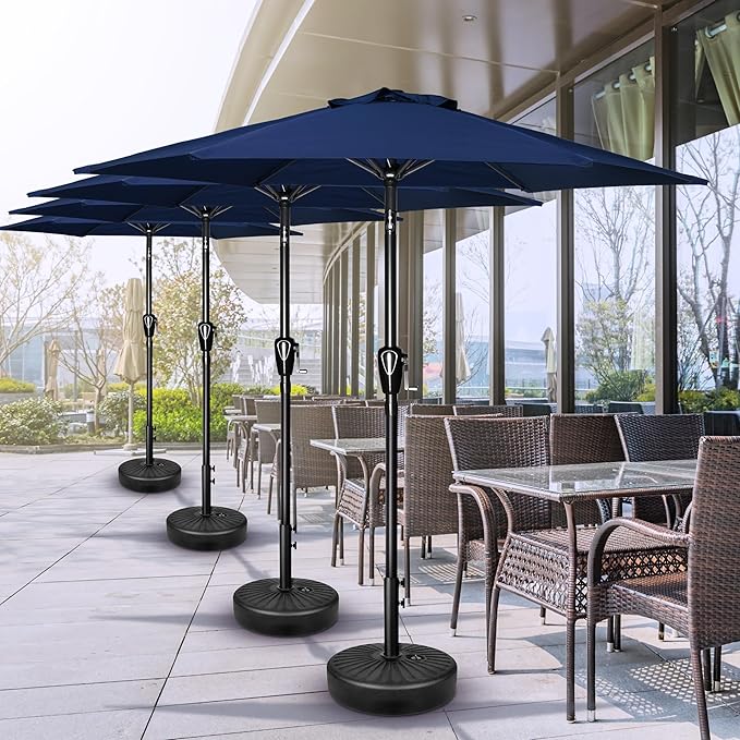 Simple Deluxe 7.5ft Patio Umbrella Outdoor Table Market Yard Umbrella with Round Umbrella Base Stand for Garden, Deck, Backyard, Pool, Dark Blue