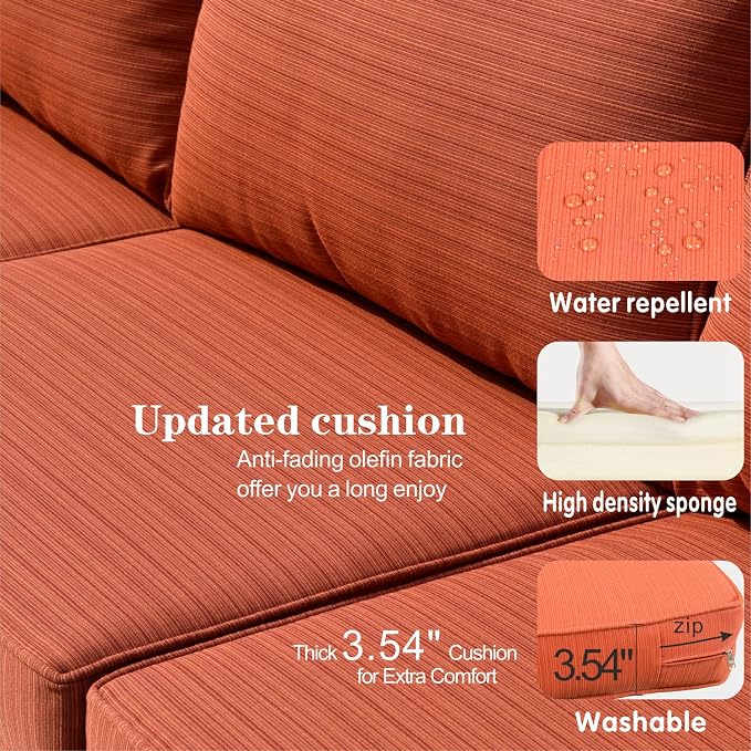 HOOOWOOO Patio Outdoor Sectional Furniture Sofa Set,7 Piece U Shaped Corner Wicker Rattan Couch Set,Rustic 6 Persons Summer Patio Conversation Set for Outside Porch Deck Garden(Orange Red)