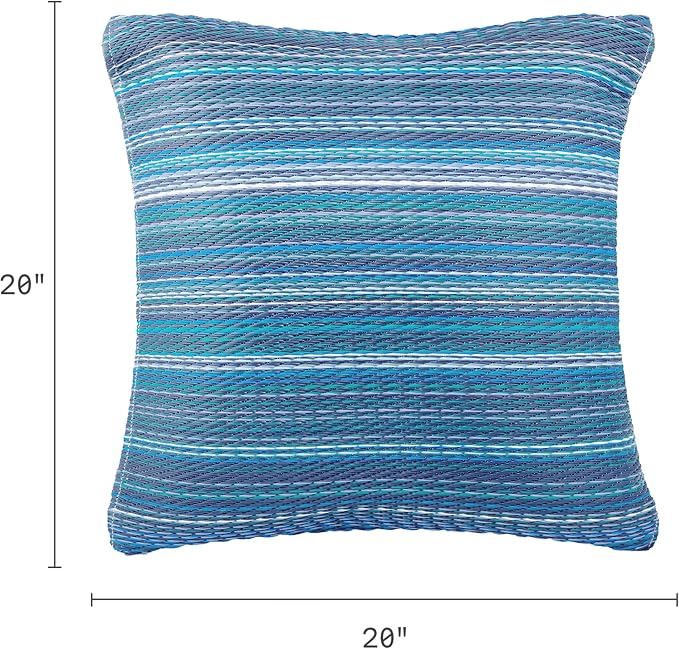 Fab Habitat Outdoor Premium Recycled Plastic Pillow - Waterproof, Fade Resistant - Striped - Patio, Porch, Deck, Balcony - Cancun - Indigo - 20" x 20"