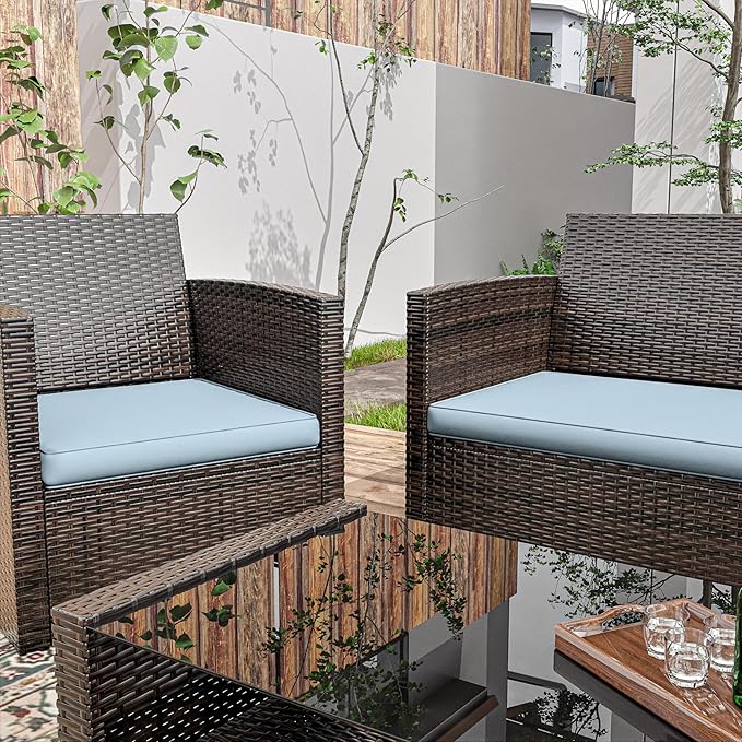 3 Pack Outdoor Patio Seat Cushions Replacement Covers Fit for 4 Pieces 4-Seater Wicker Rattan Patio Conversation Set Loveseat Chair Couch Furniture,36x18x2,18x18x2,Sky Blue-Cover Only