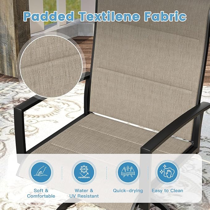 DIFY 7 Piece Outdoor Patio Dining Set for 6, 53" Walnut Round Metal Dining Table and Swivel Patio Chairs with Brown Padded Textilene, All-Weather Outdoor Furniture Set for Garden Backyard Porch