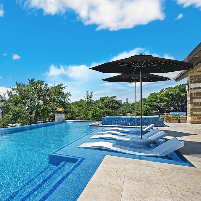 Midtown Umbrellas Push & Pop 9 Ft Patio Umbrellas with Push & Pop Mechanism, Fiberglass Ribs & Sunbrella Fabric – Outdoor Umbrella for Deck, Pool, Cafés and Hotels – Black Canopy, Black Pole