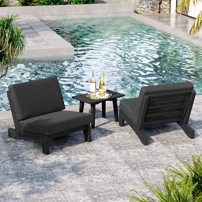 2 Piece Dark Wood Patio Chairs Outdoor Bistro Chair, All Weather Outdoor Furniture Patio Sofa Backyard Seating Group Conversation Sets with Dark Gray Cushions