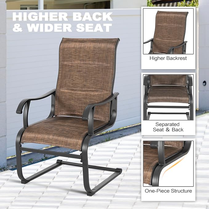 NUU GARDEN 5 Piece Outdoor Dining Set, 4 Padded Textilene Patio Chairs and 37 Inch Square Table with Umbrella Hole, Patio Furniture for Backyard Garden, Brown and Black