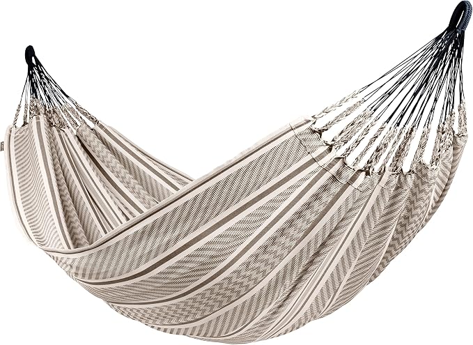 LA SIESTA Flora Classic Cotton Hammock & TreeMount - Indoor Outdoor Large Patio Bed With Tree Straps for Beams Posts, Portable Double 2 Person, Zebra