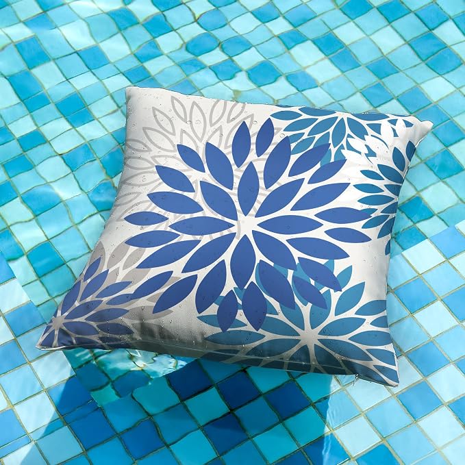 DFXSZ Outdoor Waterproof Pillow Covers 20x20 Set of 2 DarkLight Blue Flower | Spring Summer Waterproof Flower Throw Pillowcases（No Inserts）Outdoor Decor for Patio Funiture Garden Polyester Covers