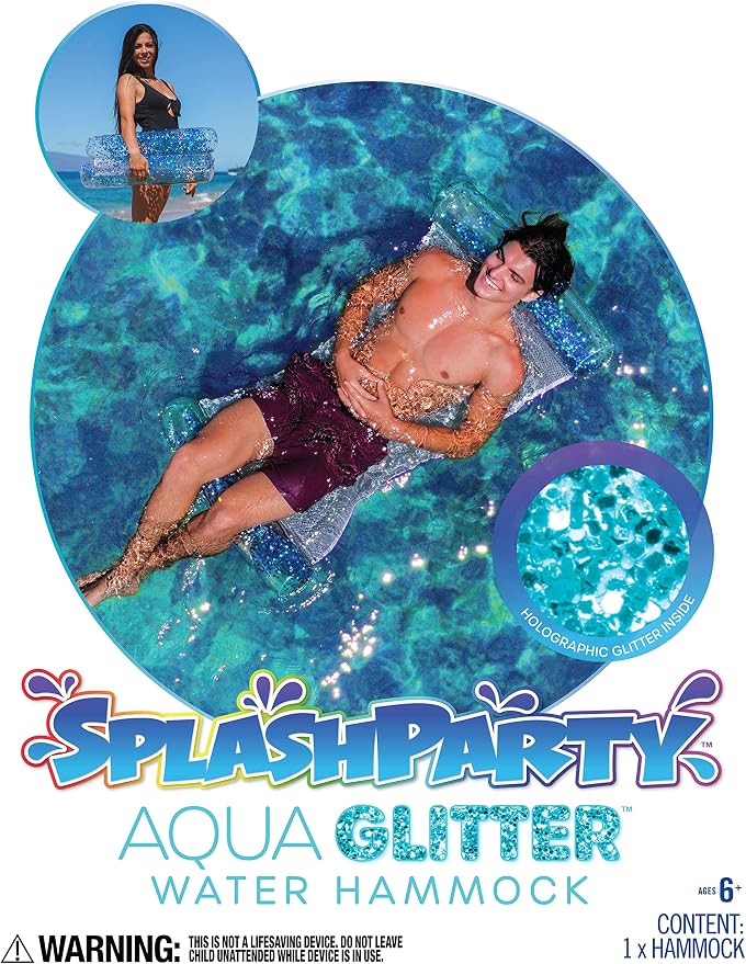 SplashParty Inflatable Pool Hammock with Aqua Glitter