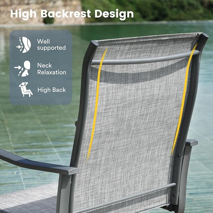 VICLLAX Patio Dining Set for 6, 7 Pieces Outdoor Furniture Includes 53" Round Patio Table with Umbrella Hole and 6 Outdoor Swivel Chairs for Lawn Garden, Grey Tabletop and Grey Fabric