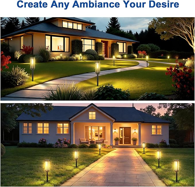 Solar Pathway Lights Outdoor,4 Pack Warm Garden Lights Solar Powered Waterproof IP65,Auto On/Off Outdoor Light for Lawn Patio Walkway Driveway Decor Landscape Lighting