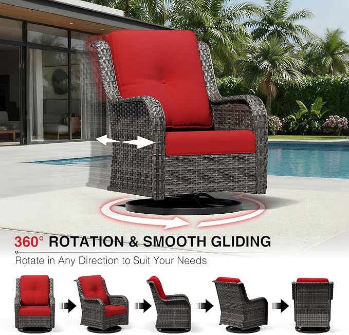Joyside 9 Piece Wicker Patio Furniture Set, Outdoor Swivel Rocker Patio Chairs with High Back, Deep Seating, Wide Armrest, Thickened Cushions, Outdoor Furniture for Deck, Porch Use