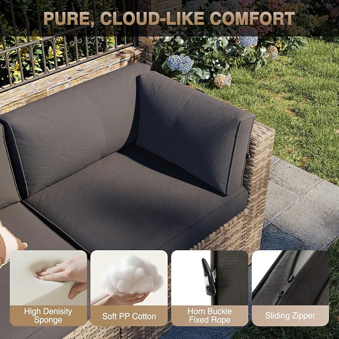 Aoxun Patio Furniture Sets, 8-Piece Outdoor Patio Furniture with 11FT X 11FT Cantilever Umbrella, Wicker Outdoor Conversation Set Sectional Sofa for Backyard, Poolside, Garden