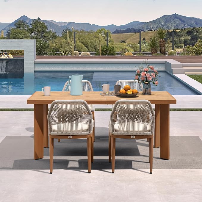 PURPLE LEAF 5 Pieces Dining Set Patio Metal Rectangular Table and Wicker Rattan Chairs for Outside Porch Garden Kitchen Modern Outdoor Furniture Sets