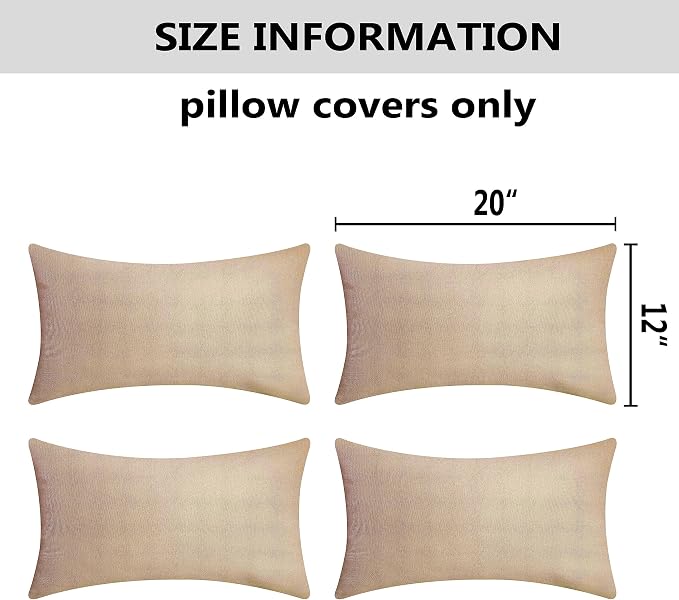 Home Brilliant Rectangle Pillow Cover 12x20 Linen Pillow Covers Waterproof Outdoor Throw Pillows for Patio, 30x50 cm, Set of 4, Creamy Linen