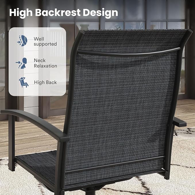 VICLLAX 7 Pieces Patio Dining Set, Outdoor Dining Set for 6-50" Round Outdoor Table and Swivel Patio Chair Set for Deck, Lawn and Garden, Black Table and Blue Chairs