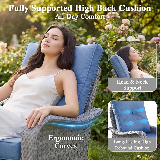 2-Seat Modern Patio Furniture Set with Swivel Rocking Chairs, Thick 4″ Cushions, Dual-Strand Wicker Rattan, Rust-Resistant Steel Frame – Outdoor Conversation & Modular Sectional,Navy