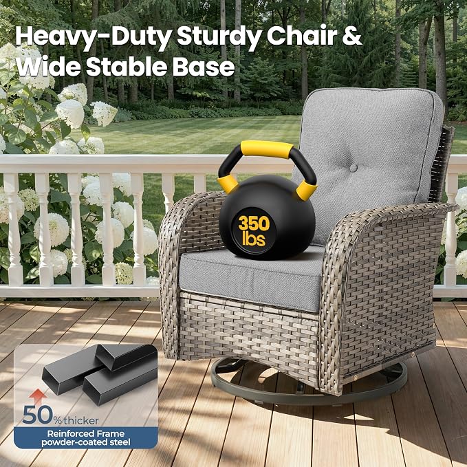 7 Piece Wicker Patio Furniture Set with Swivel Chairs, Dark Gray | High Back Swivel Rocker Chairs, Outdoor Loveseat Sofa, Coffee Table, Rattan Conversation Set, Porch Deck Backyard Poolside