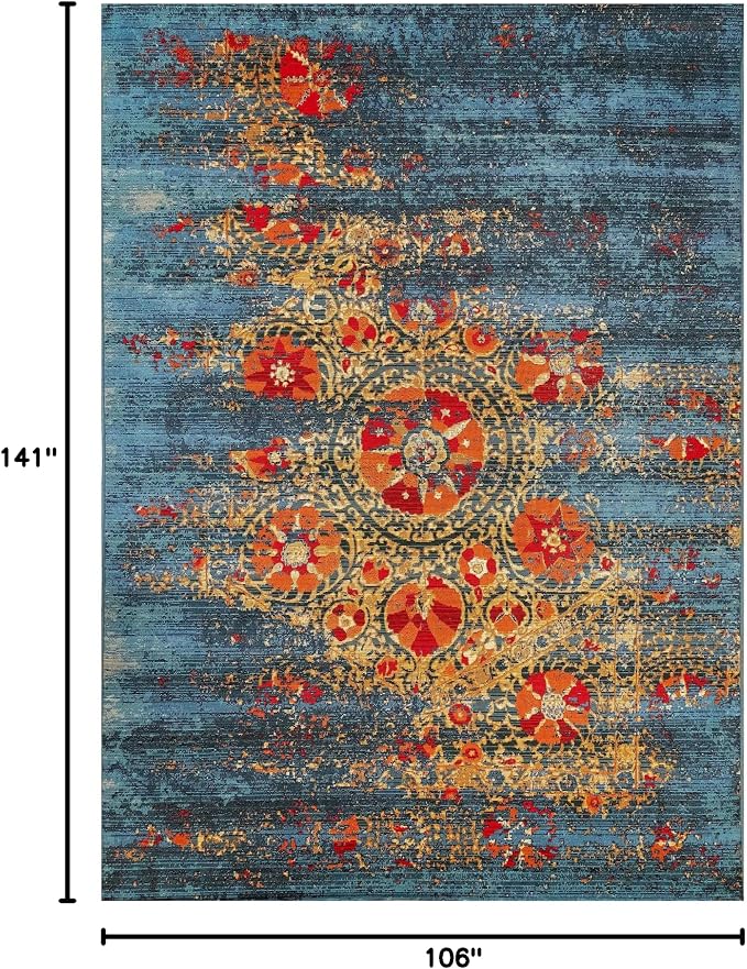 Liora Manne Marina Indoor/Outdoor Power Loomed Synthetic Blend Low Profile Area Rug - Contemporary Medallion Casual Colorful (Suzanie Blue) (8'10" x 11'9")