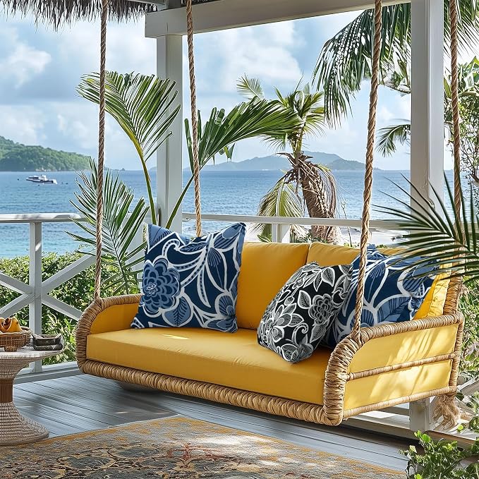 Outdoor Pillows for Patio Furniture 16x16 inch, Square Outdoor Throw Pillows with Inserts, Decorative Patio Pillows for Garden Couch Home Sofa Office Chair, Pack of 2,Flower Black