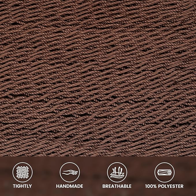 Lazy Daze Hammocks 10.5 FT Double 2 Person Caribbean Rope Hammock, Hand Woven Polyester Hammock with Spreader Bars for Outdoor Backyard Patio Poolside, 450 LBS Capacity, Brown