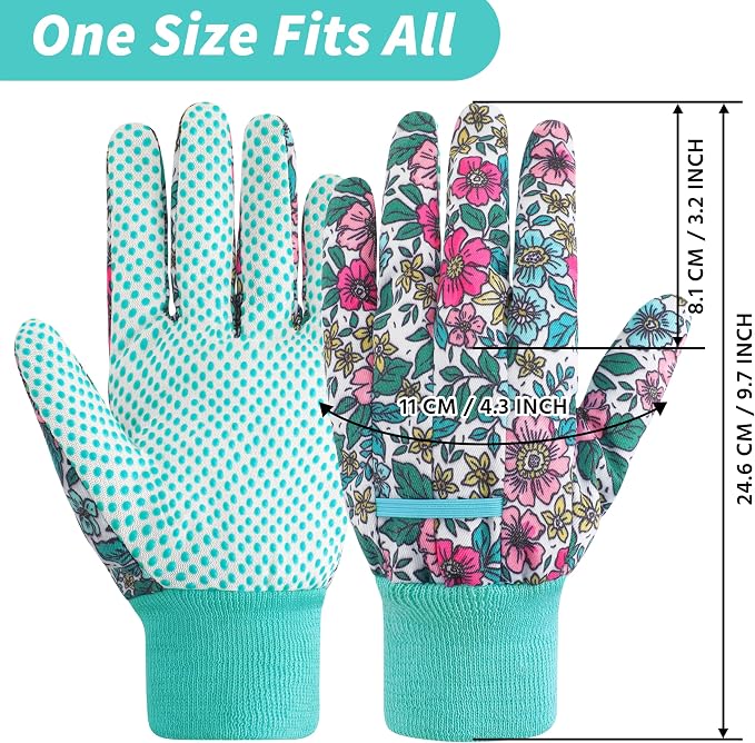 DOFOWORK Gardening Gloves, 4 Pair Floral Garden Gloves for Women with Dots | Soft Comfortable Fabric,Cute Floral Pattern,Anti-slip PVC Dots,Designed for Ladies,Yard Planting & Daily Gardening Work
