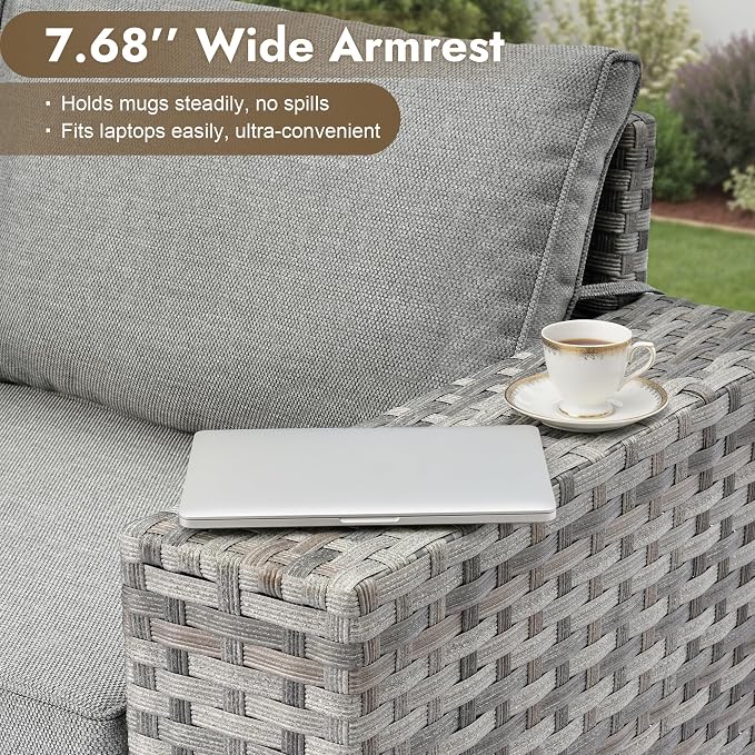 10 Pieces Outdoor Patio Sectional, Wicker Patio Furniture Set with 42 inch Fire Pit Table, All-Weather L Shaped Patio Conversation Set with Swivel Chairs, for Backyard Porch Yard,Dark Grey