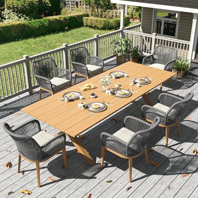 LayinSun Outdoor Dining Set for 6, 7 Pieces Patio Furniture Sets with Aluminum Dining Table and Rope Weave Chairs