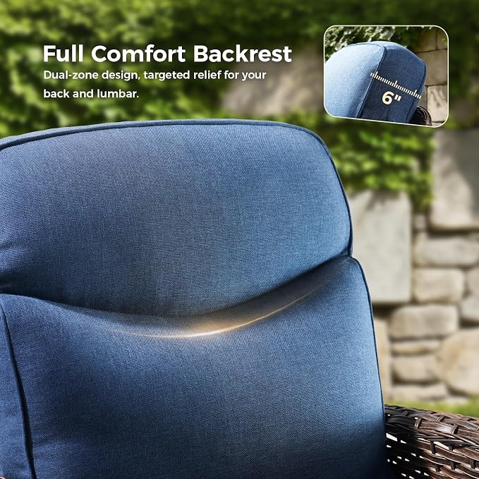 Luxury Patio Furniture Set with 6-inch Thick Cushions, Outdoor Furniture Set with High Back Swivel Chairs, 10 PCS Wicker Outdoor Conversation Set for Porch, Patio, Yard, Deck, Poolside, Brown/Blue