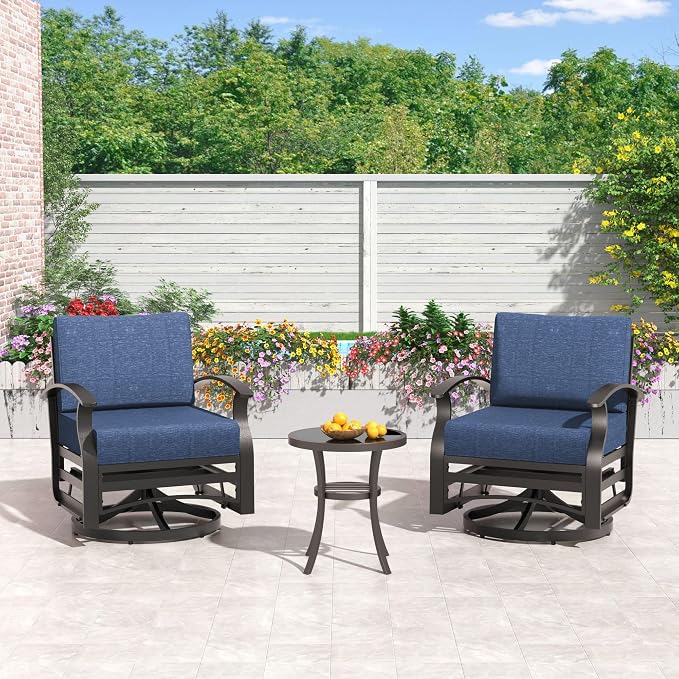 Kullavik Aluminum Patio Furniture Set,7 Piece Modern Metal Outdoor Patio Furniture w/5.1'' Thick Cushion,Swivel Chairs and Round Coffee Table,Patio Conversation Sets for Porch,Deck,NavyBlue