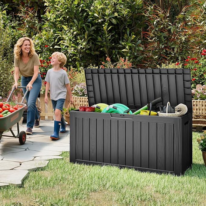 LubanNese Outdoor Storage Box, Waterproof Deck Box, Outdoor Patio Storage Bin, Weatherproof (Black, 75 Gallon)