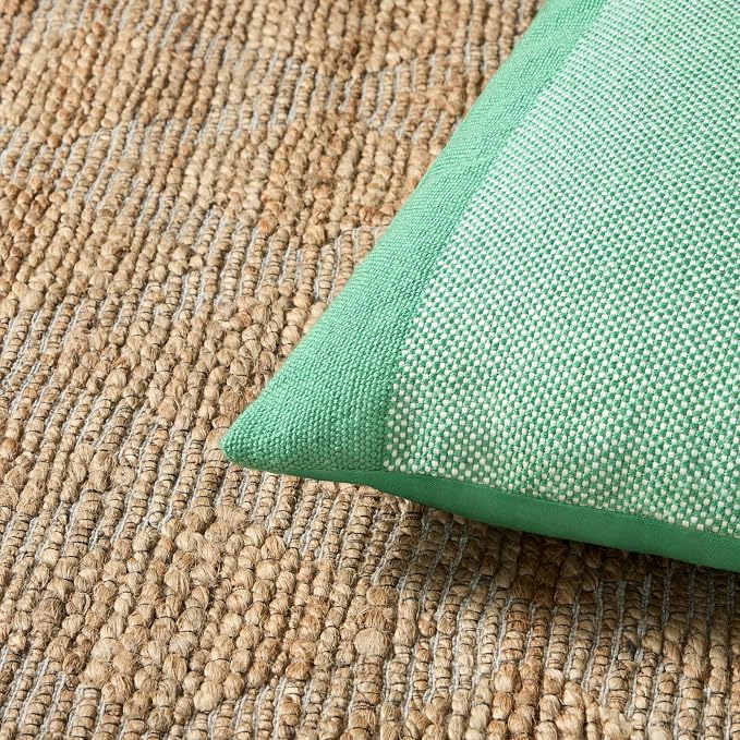 TOWN & COUNTRY TERRA Alara Solid Border Handcrafted Indoor Outdoor Decorative Pillow, 100% Recycled Materials, UV Fade Resistant, Water Repellent, Green/Ivory, 14"x20"