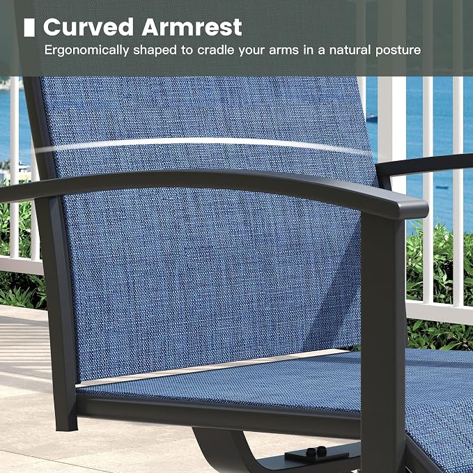 9 Pieces Round Patio Dining Set, Outdoor Furniture of 60" Round Patio Table and Patio Swivel Chairs for Backyard Lawn Garden, Black Table and Dark Blue Chairs