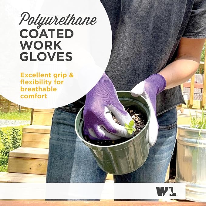 Wells Lamont Gardening Gloves for Women – Breathable Polyester, Seamless Fit – PU-Coated Palm for Grip & Durability