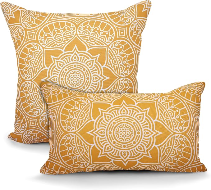 COZY TRENDS Decorative Indoor Outdoor Waterproof Throw Pillows with Inserts - Stylish Comfort for Your Patio Furniture, Garden Chairs, or Indoor Décor (12''X20'', Mustard)