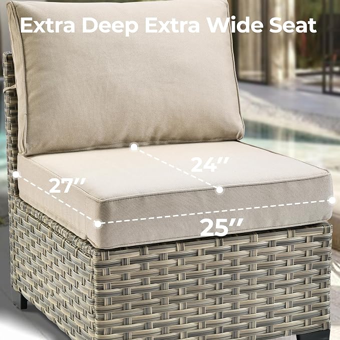 HOOOWOOO Outdoor Sectional Patio Furniture Set with Fire Pit Table,15 Pieces Wicker Conversation Sets L Shaped Couch,Extra Deep Out Door Sofa Outside Furniture with Swivel Chairs Ottoman,Beige