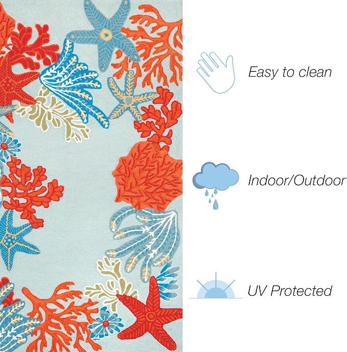 Liora Manne Ravella Indoor/Outdoor Durable Hand-Tufted UV Stabilized Rug- Ocean Scene Aqua 2' x 3'