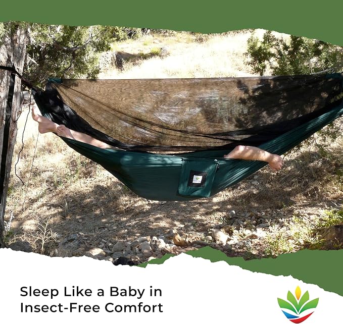 Hammock with Mosquito Net - Fully Reversible Bug Free Hammock Tent, Extra Large Sleeping Space, Bug Proof Netting & Suspension - Change the Way You Camp with Hammock Bliss Quality - No-See-Um No More