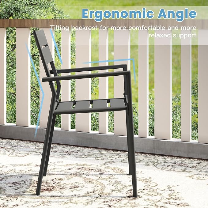DIFY 5 Pieces Outdoor Patio Dining Set for 4, 40.2" Square Metal Dining Table and 4 Metal Stackable Dining Chairs, Outdoor Table and Chairs for Lawn Garden Poolside, Grey