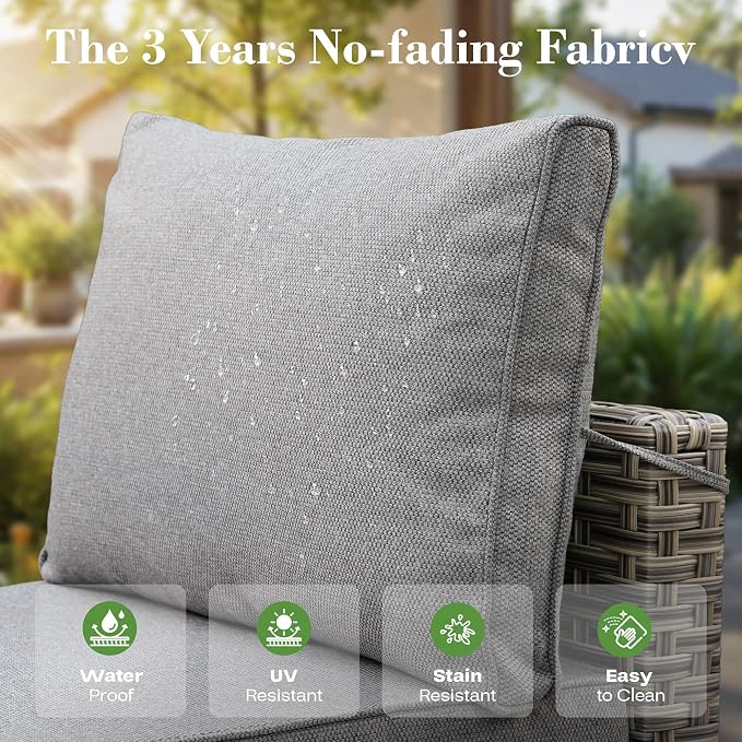 7 Piece Outdoor Patio Furniture with Glowing Coffee Table, Rattan Wicker Conversation Set with Sofa, Sectional Single Chairs for Outside Porch Balcony Backyard Pool,Grey