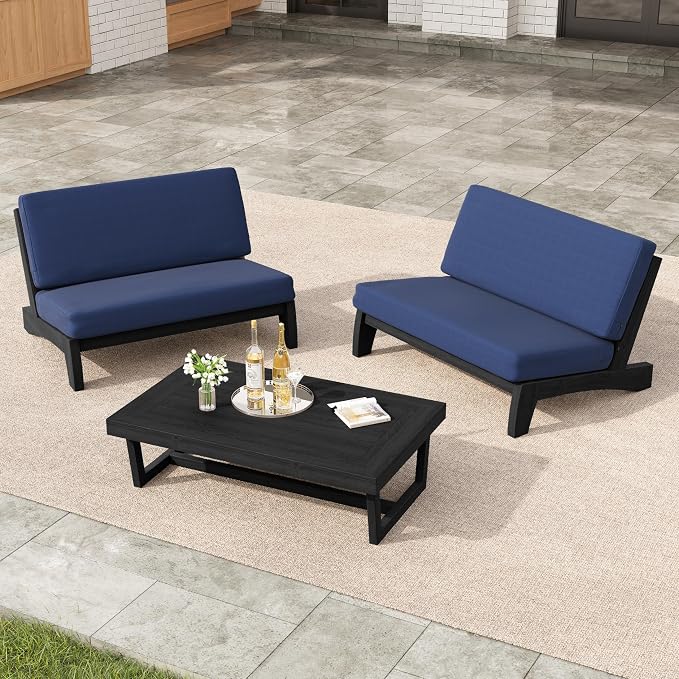 3 Pieces Patio Furniture Sets, All-Weather Outdoor Wood Bistro Set Patio Conversation Coffee Table Chiars and Patio Loveseat for Balcony, Backyard