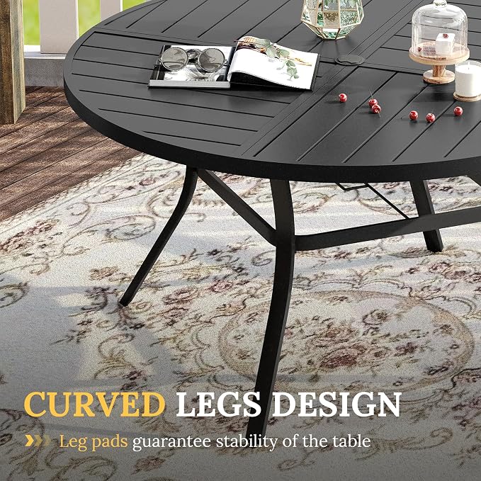 VICLLAX Patio Dining Set for 6, 6 Seats Outdoor Furniture Includes 50.1" Round Patio Table and Swivel Padded Chairs, Black Tabletop and Mixed Brown Fabric