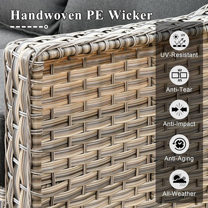 Patio Conversation Set,5 Pieces Wicker Patio Furnitures with Swivel Chair and Coffee Table,All Weather Patio Furniture Set for Garden,Backyard,Poolside and Patio,Black