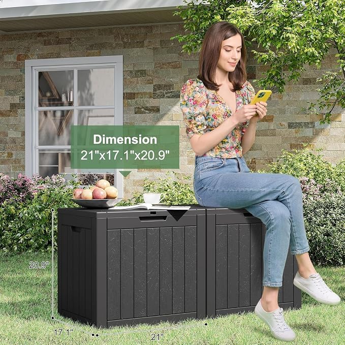 Outdoor Storage Box, 32 Gallon Resin Deck Boxes Outdoor Waterproof For Patio Furniture, Garden Tools, Pool Supplies, Lockable And UV Resistant (a Set of 2,Striped Black)