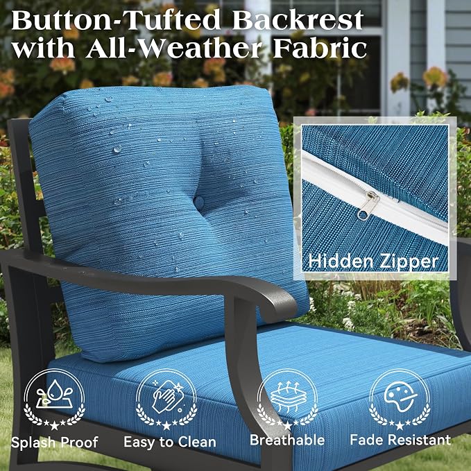 Outdoor Swivel Rocker Chairs w/2 Ottomans, Coffee Table, 5 Piece Metal Patio Conversation Bistro Set with 5" Thickened Cushions, Aluminum Frame for Porch, Yard, Balcony, Blue