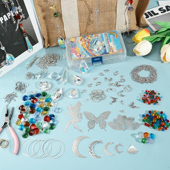 Sun Catcher Kit for Adults 440Pcs DIY Suncatcher Prism Crystal Hanging Deco | 10Sets DIY Suncatcher Kit, Arts and craft for adults, Prism Crystal, Window Hanging Decor Home, Gift for Mother Wife Daughter