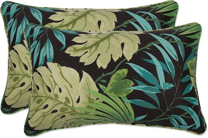 Pillow Perfect Decorative Green/Brown Tropical/Striped Reversible Toss Pillow, Rectangle, 18-1/2 Length, 2-Pack