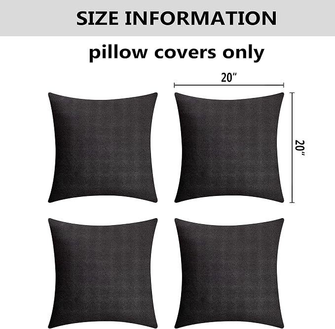 Home Brilliant Waterproof Pillows Black Outdoor Pillow Covers Decorative Throw Pillow Cases 20x20 Inches, 50 x 50cm, Set of 4, Black