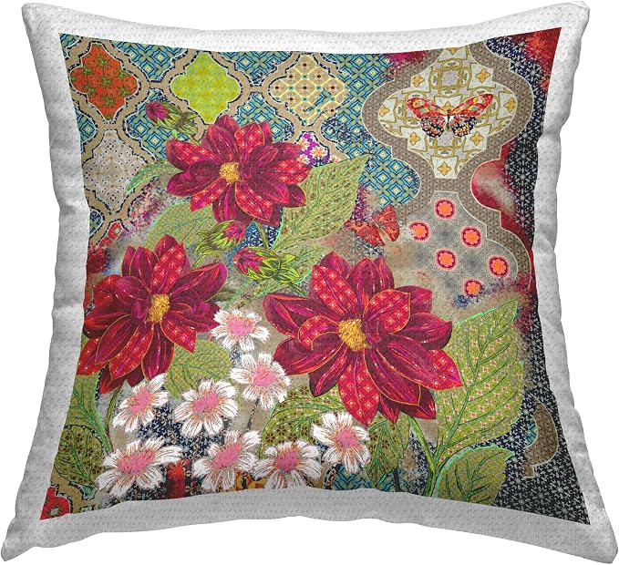 Stupell Industries | Quatrefoil Patterned Flowers, 18 x 18 | Outdoor Pillow, Made in USA - By Sangita Bachelet