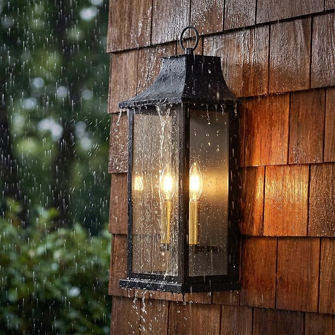 Patio Wall Light Fixtures, Black Waterproof Outdoor Wall Sconce 1pcs | Outdoor Wall Lights with Tempered Glass Shade, Outside Wall Lanterns for Patio, House, Garage, Front Door Entryway, H20.9"