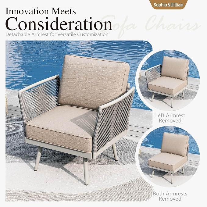 Sophia & William 6-Piece Patio Furniture Set, Outdoor Sectional Furniture with Classic Rope PE Rattan and Coffee Table, All-Weather Conversation Set with Anti-Rust Frame and Olefin Cushions